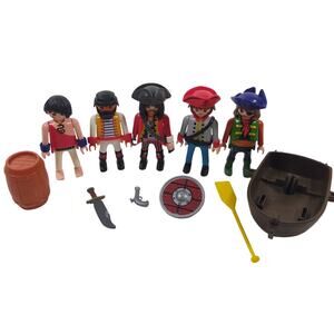 Playmobil Pirates Figure & Accessories Lot 5 Figures Boat Barrel Shield Weapons